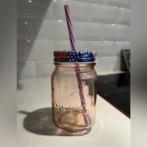 Pioneer Woman Rosewater Glass Mason Jar & Straw